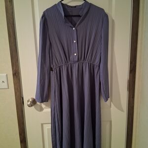Chic Long Sleeve Pleated Dress in Blue